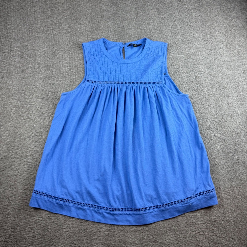 Banana‎ Republic Sleeveless Top Women's Medium Blue Crochet Trim Pintuck Pleat
